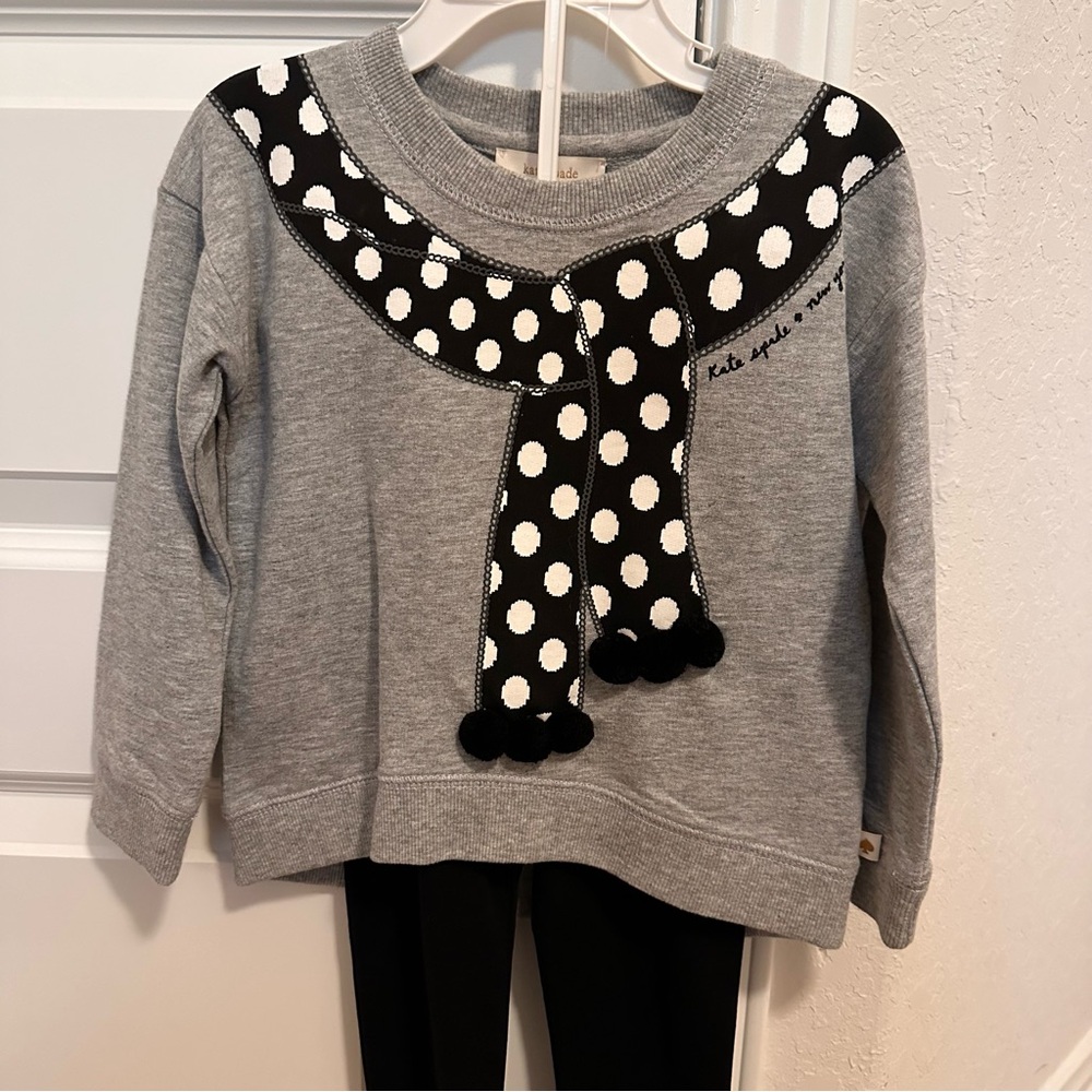 Kate Spade Gray Sweatshirt with Polka Dot Scarf Design 3T, NWT